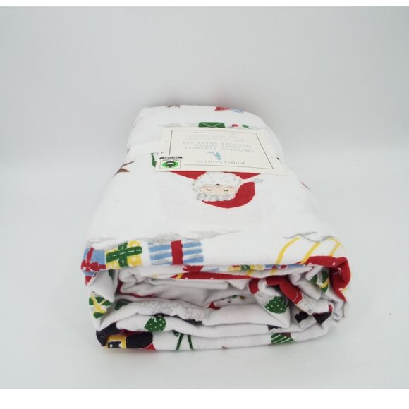Pottery Barn Kids Organic Flannel Jolly Santa Toddler Sheet Set NEW - Picture 8 of 8